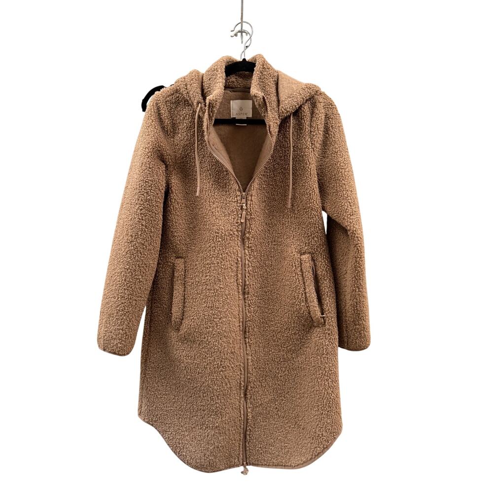Aspen Women's Brown Teddy Sherpa Hoodie Coat with Pockets Size S  NWOT